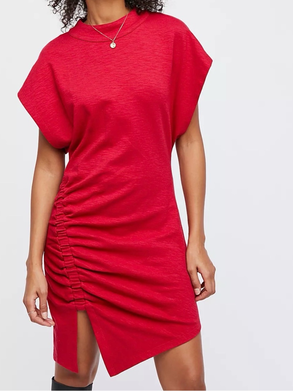Free People Willow Dress Ruched Asymmetrical Red